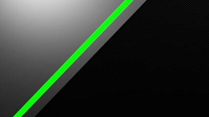 Geometric futuristic carbon and metal background with glowing green lights, designed for gaming, presentation,banner, cover, web, flyer, card, poster, wallpaper, texture. 3d render illustration