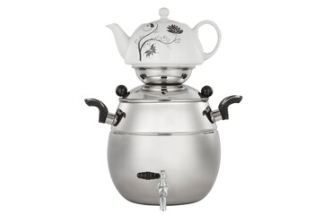 Kitchen kettle and teapot on white background