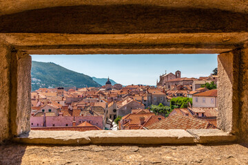 The reinassance architectures in Dubrovnik, Croatia, view from a stone window in the ancient city wall.
