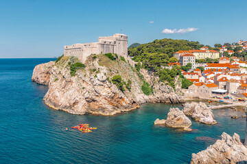 Fototapeta na wymiar The old fortress in Dubrovnik, on a big rock, at a sunny day.