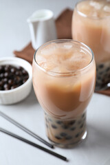 Bubble milk tea with tapioca balls on light table