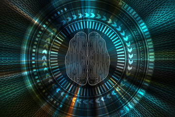 2d illustration Concept of thinking, background with brain, Abstract Artificial intelligence. Technology web background