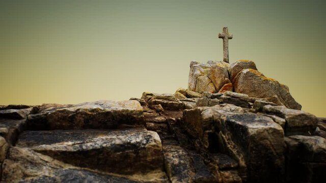 stone cross on the rock Beg Ar Groas