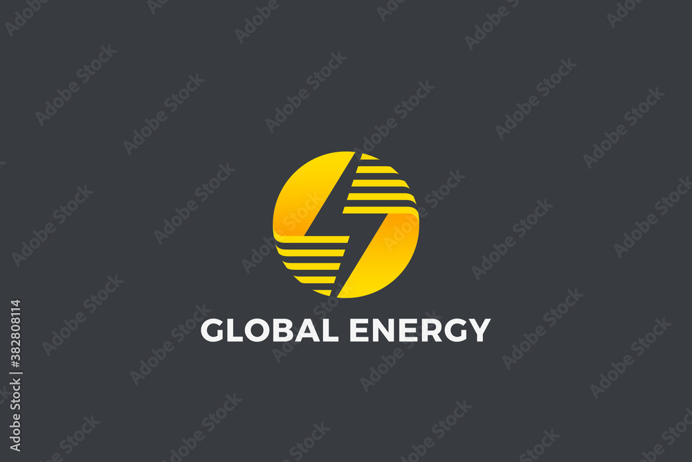 Wall mural Flash Bolt Energy Logo Power design vector template Negative space style. Circle Thunderbolt icon.