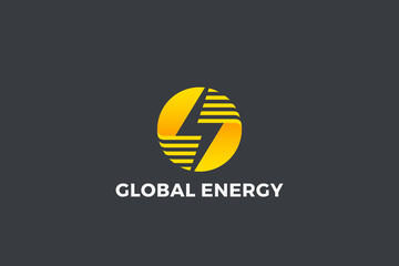 Flash Bolt Energy Logo Power design vector template Negative space style. Circle Thunderbolt icon.