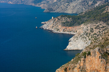 Fototapeta na wymiar Cliffs of Maro Cerro Gordo - Acantilados de Maro Cerro Gordo, Granada, Andalusia, Spain, Europe
