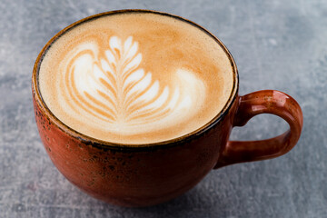 cappuccino with a drawing on the foam close-up