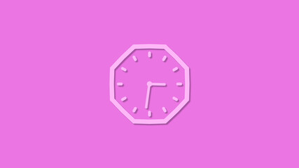 Amazing pink 12 hours counting down clock icon on pink background,clock isolated