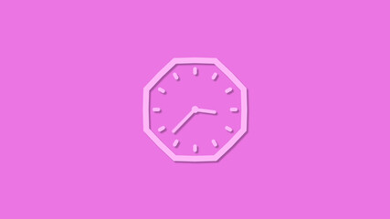 Amazing pink 12 hours counting down clock icon on pink background,clock isolated