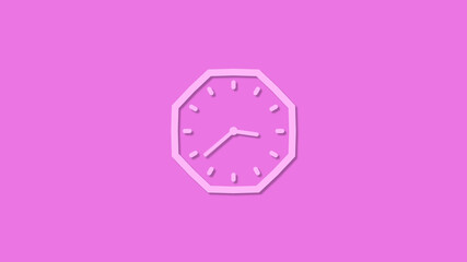 Amazing pink 12 hours counting down clock icon on pink background,clock isolated