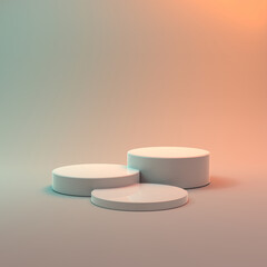 Podium for First, Second and Thrird Places in Studio Lighting in Pastel Colors. 3D Render.