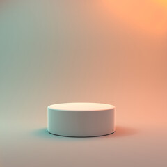 White Blank Stand in Studio Lighting in Pastel Orange, Pink and Blue. 3D Render.