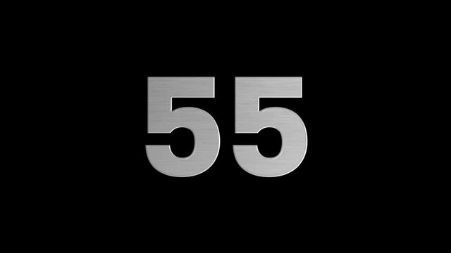 Countdown timer for 60 to 0 seconds. Numbers change, increasing and decreasing. Samba color, shade of silver. Background Alpha channel. Concept - counter time, waiting for an event. 