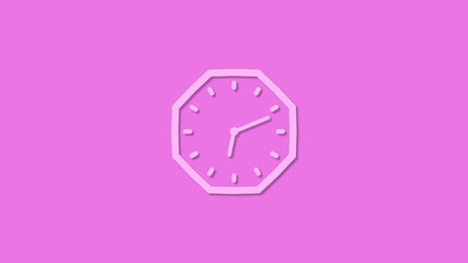 Amazing pink 12 hours counting down clock icon on pink background,clock isolated