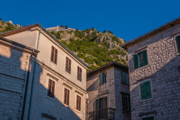 Sunset view of the architectures in old town Kotor, Montenegro.
