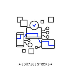 Adapted app line icon. Cross platform application, responsive designed. PC and mobile version. Mobile app development and production concept. Isolated vector illustration. Editable stroke 
