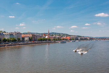 Obraz premium Two boat in Danube river, in Budapest, Hungary.