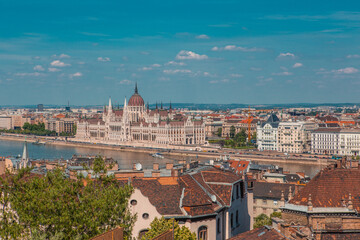 Fototapeta premium The Parliament building of Hungary in Budapest, along the Danube river.