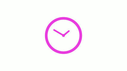 Pink color circle 12 hours clock icon on white background,clock icon