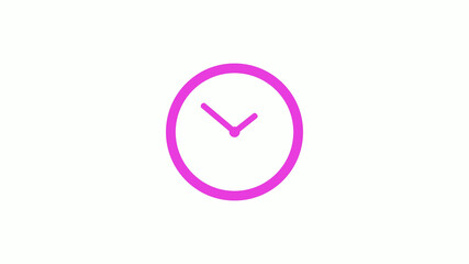 Pink color circle 12 hours clock icon on white background,clock icon