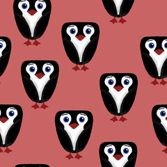 seamless pattern with cute penguins on a pink background