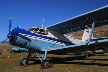 Airshow. Festival of passenger helicopters on a special platform.
