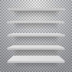 Set of white different furniture shelves. Vector illustration