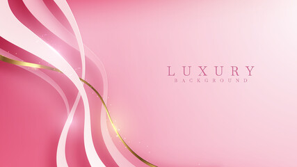 Luxury background with golden lines on pink shades in 3d abstract style , illustration from modern template deluxe design vector.