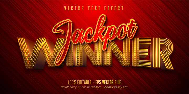 Jackpot winner text, shiny golden and red color style editable text effect