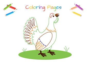 Capercaillie. Coloring book for little ones. Educational game for children. Cartoon vector illustration