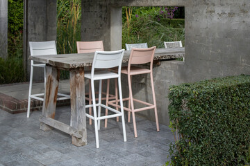 table and chairs in a garden