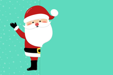 Happy Santa Claus on background with snowflakes and copyspace. Christmas element. Vector