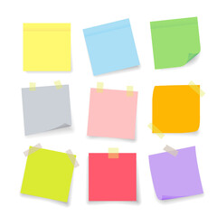 Colorful note paper stuck on white background. Vector