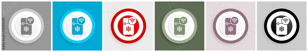 Fototapete fridge with wifi icon set, colorful flat design vector illustrations in 6 options for web design and