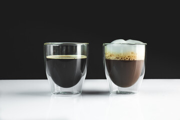 different types of coffee on a simple black white background