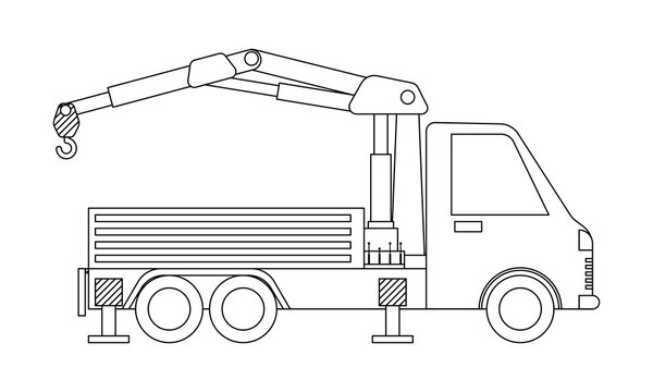 Crane truck outline isolated on white background. Coloring page.