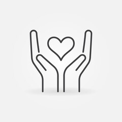 Heart inside Hands linear icon. Charity and Donation vector concept outline symbol or logo element