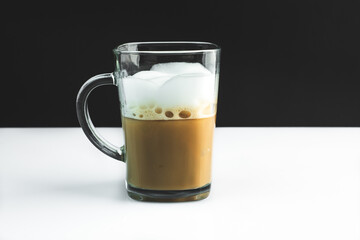 coffee in a glass on a black white background