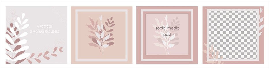 Set of vector abstract backgrounds with copy space for text. Design for social media, insta story, card, invitation, feed post. Doodle style.