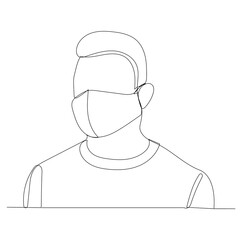 vector, isolated, one continuous line drawing of a man in a medical mask