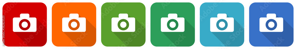 Aufkleber camera icon set, flat design vector illustration in 6 colors options for webdesign and mobile applic