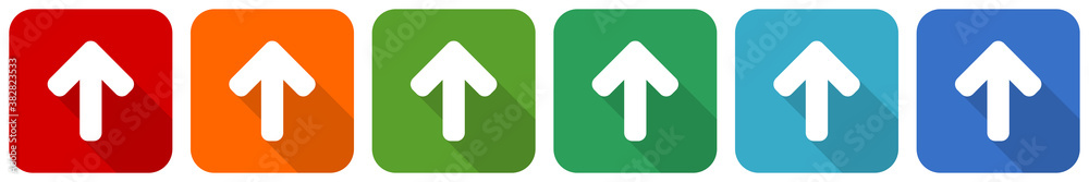 Poster Up arrow, upload icon set, flat design vector illustration in 6 colors options for webdesign and mobile applications
