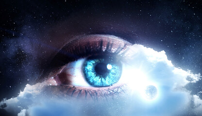 Human eye and space. Elements of this image furnished by NASA.