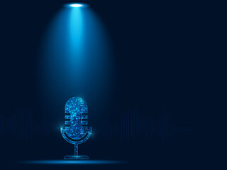 vector abstract icon microphone on digital sound wave on dark blue color background.voice recognition concept .