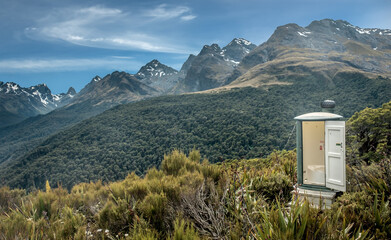 Remote toilet in New Zealand’s Humboldt Mountains along the famous Routeburn Track