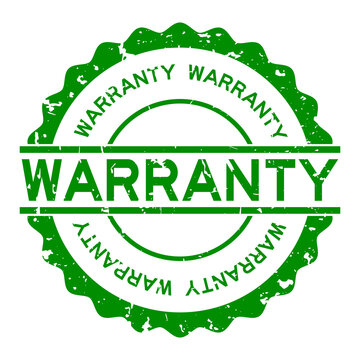Grunge green warranty word round rubber seal stamp on white background