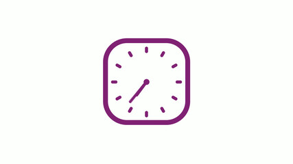 Amazing pink dark square clock isolated on white background,clock icon,12 hours clock icon