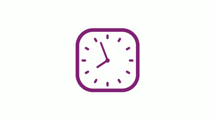 Amazing pink dark square clock isolated on white background,clock icon,12 hours clock icon