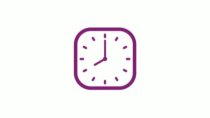 Amazing pink dark square clock isolated on white background,clock icon,12 hours clock icon