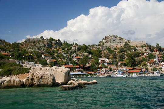 Simena&nbsp;Castle, also known by its Turkish name 'Kalekoy' meaning 'castle&nbsp;village', in Kekova Region